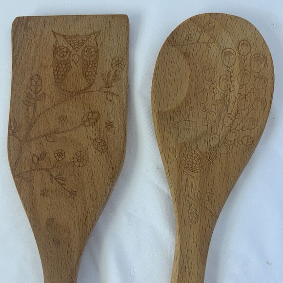 Talisman Designs Engraved Beechwood Kitchen Utensil Lot Spoons Cups Spreaders - Picture 14 of 14